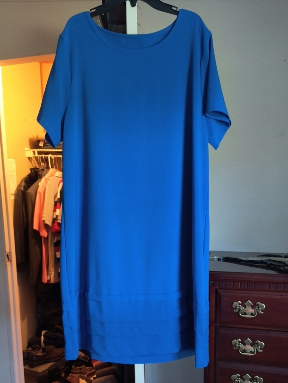 Blue Women's Shift Dress - Classic Short Sleeve